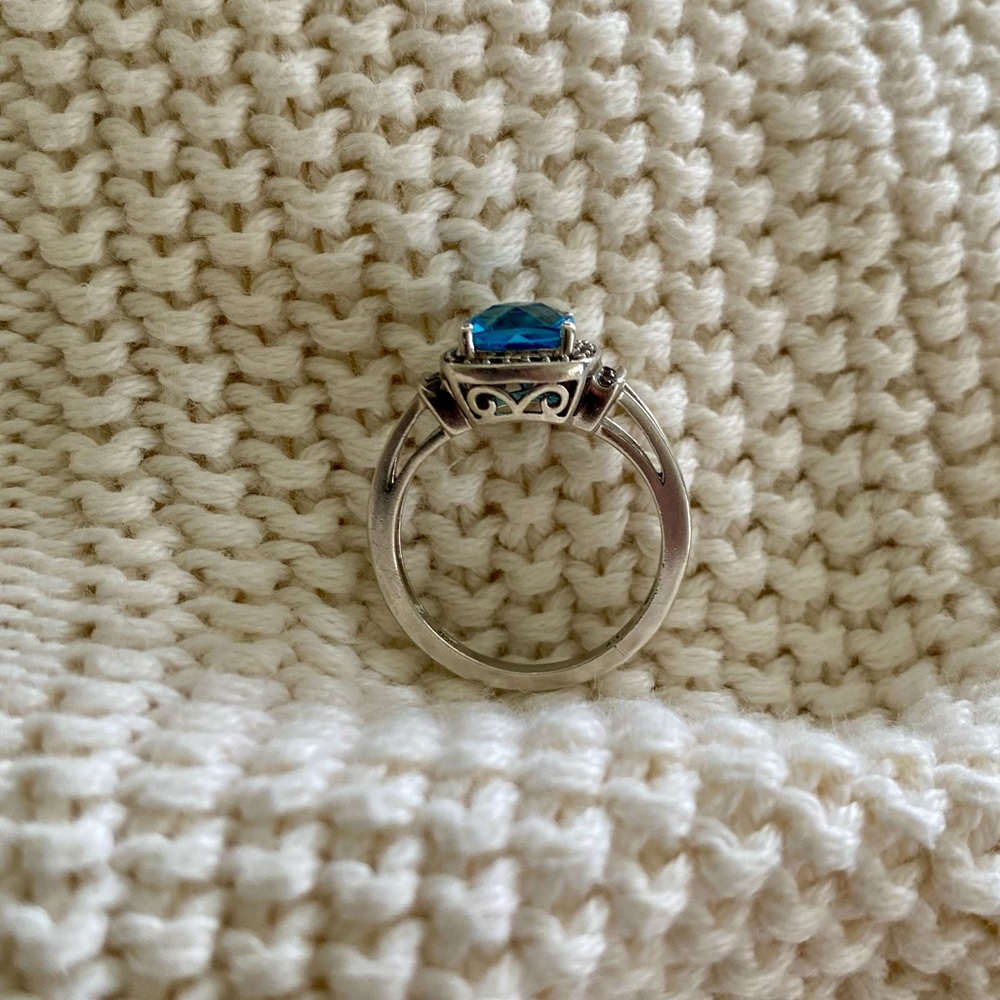 Masterpiece Sterling Silver Blue Topaz & Lab White Sapphire Halo Ring Size 7 - Picture 6 of 17